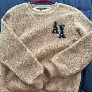 A/X Armani Exchange Tan Crewneck Sweater with Plush Texture